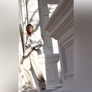 Cream White Wide Leg Denim Zara Pants